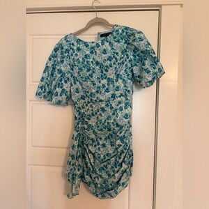 Floral Blue Green Short Sleeve Women's Top